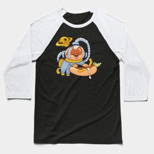 Shiba Inu Dog Astronaut in a Hot Dog Universe Baseball T-Shirt